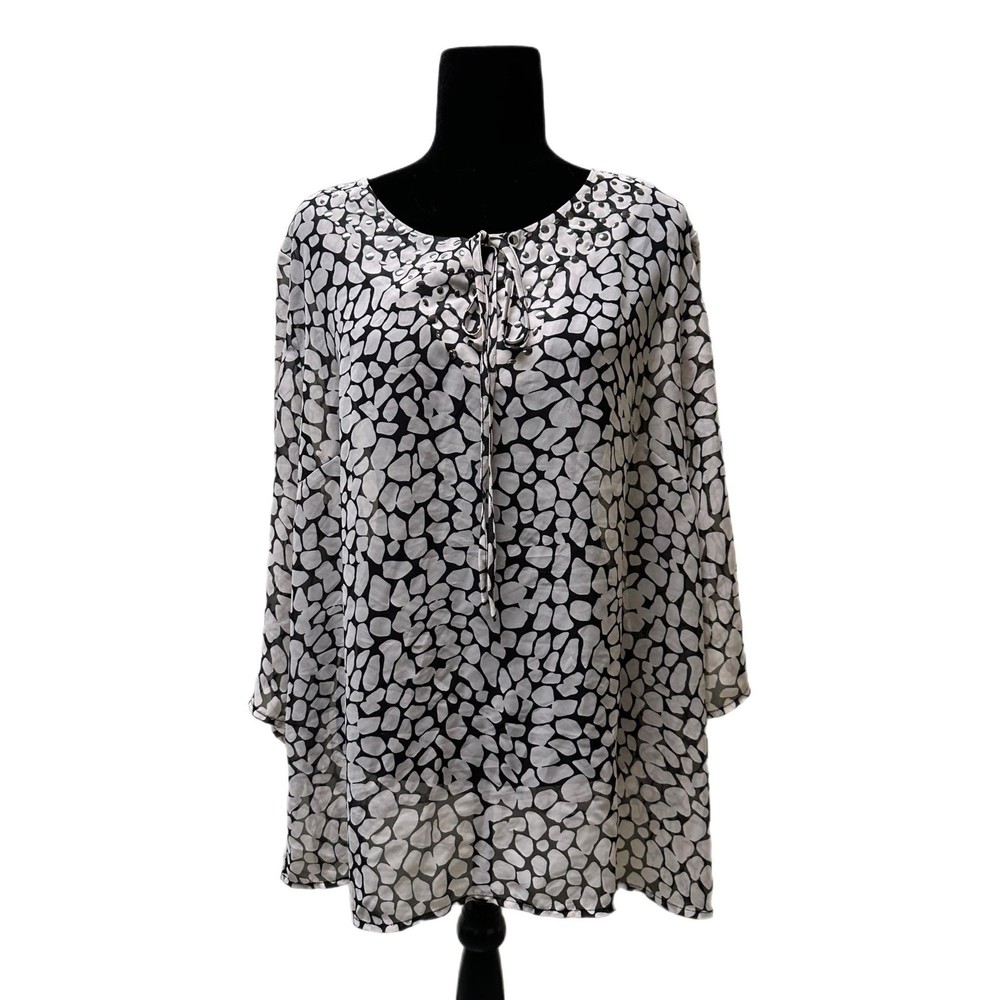 Elementz Woman Black and White Chiffon Blouse, 2X, Pre-owned